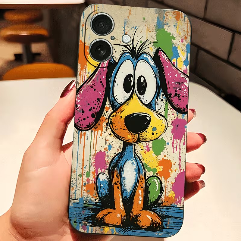 Apple Iphone 16 - Graffiti Renkli Köpek Yavrusu TPU Telefon